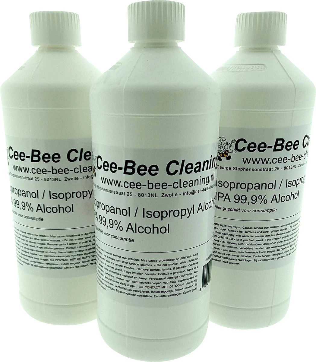 Cee-Bee Isopropanol | Isopropyl | IPA 99.9% Alcohol | 1000 Ml | 3 Flessen á 1 Liter | 3 Liter 3 Cee-Bee Isopropanol | Isopropyl | IPA 99.9% Alcohol | 1000 Ml | 3 Flessen á 1 Liter | 3 Liter