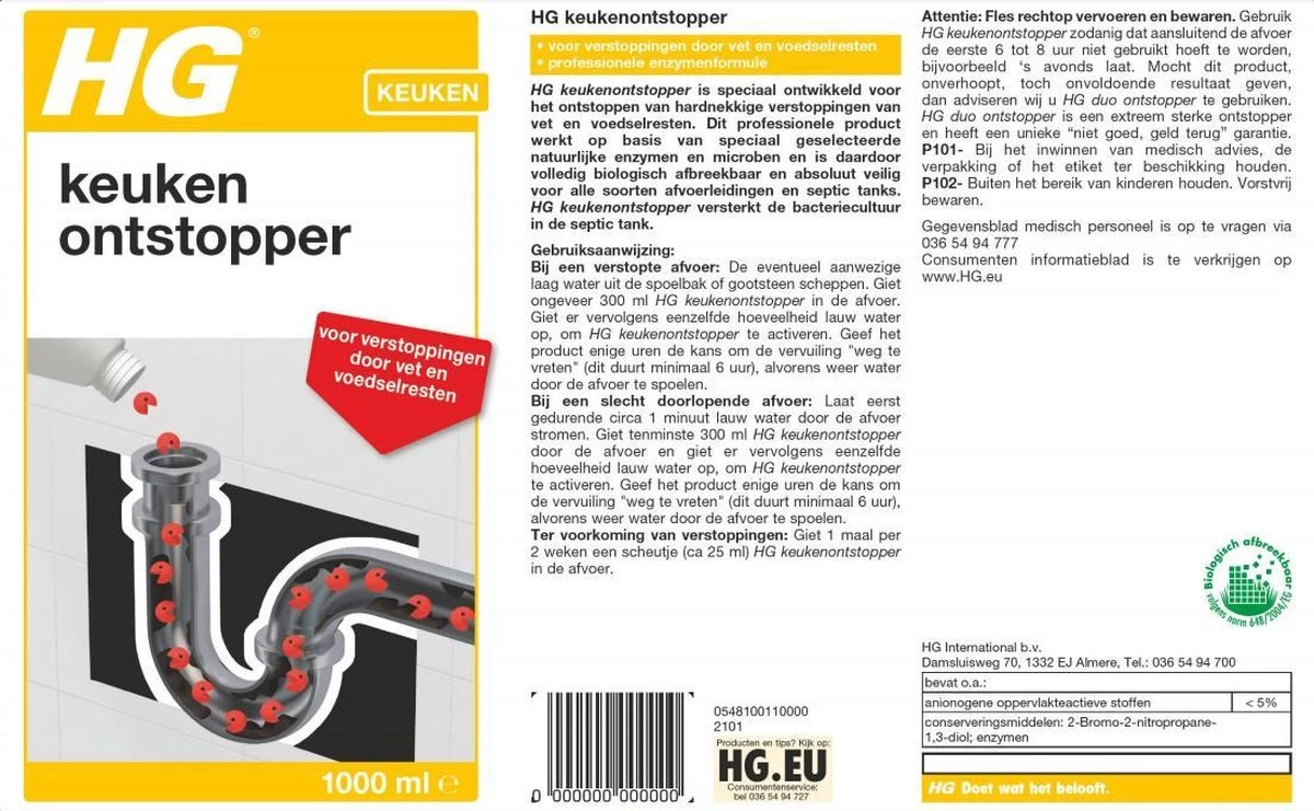 HG Keukenontstopper - 1L - De NR1 Ontstopper - Biologisch Afbreekbaar 5 HG Keukenontstopper - 1L - De NR1 Ontstopper - Biologisch Afbreekbaar - Afbeelding 3