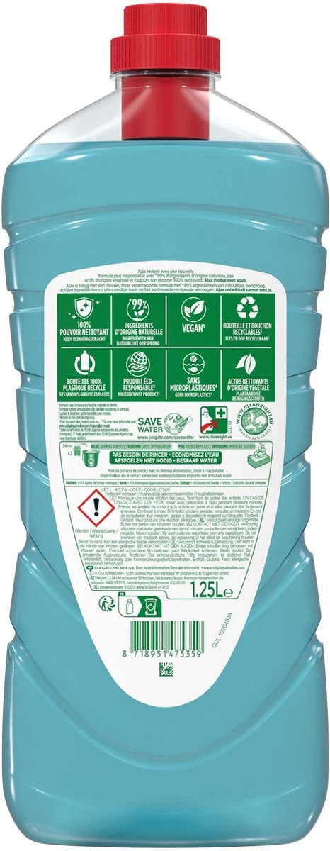 Ajax® Ajax Allesreiniger Eucalyptus 6 X 1.25L - Voordeelverpakking 4 Ajax® Ajax Allesreiniger Eucalyptus 6 X 1.25L - Voordeelverpakking - Afbeelding 2