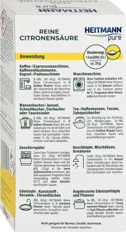 HEITMANN Pure Ontkalker- Citroenzuur Ontkalker, Natuurvriendelijke Kalkreiniger Voor Een Hygiënische Reiniging - Poeder, 1x 350 G 12 HEITMANN Pure Ontkalker- Citroenzuur Ontkalker, Natuurvriendelijke Kalkreiniger Voor Een Hygiënische Reiniging - Poeder, 1x 350 G -Winkel Met Schoonmaakproducten 654x1200
