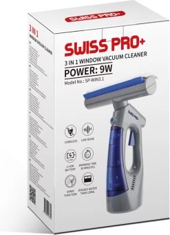 Swiss Pro+ Ruitenreiniger 3 In 1 WV 2 Blue Edition Window Vac - Ca. 120 M² - Waterzuiger - Incl. Smalle Zuigmond - Oplaadbaar - Raamwisser - Streeploos - Clicksystem - 2 Microvezeldoekjes - Met Sprayfunctie - Low Noise - Hepafilter -Winkel Met Schoonmaakproducten 870x1200 1